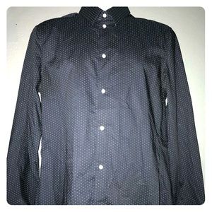 H&M MEN'S BUTTONUP LONG SLEEVE BLUE/WHITE POLKADOT